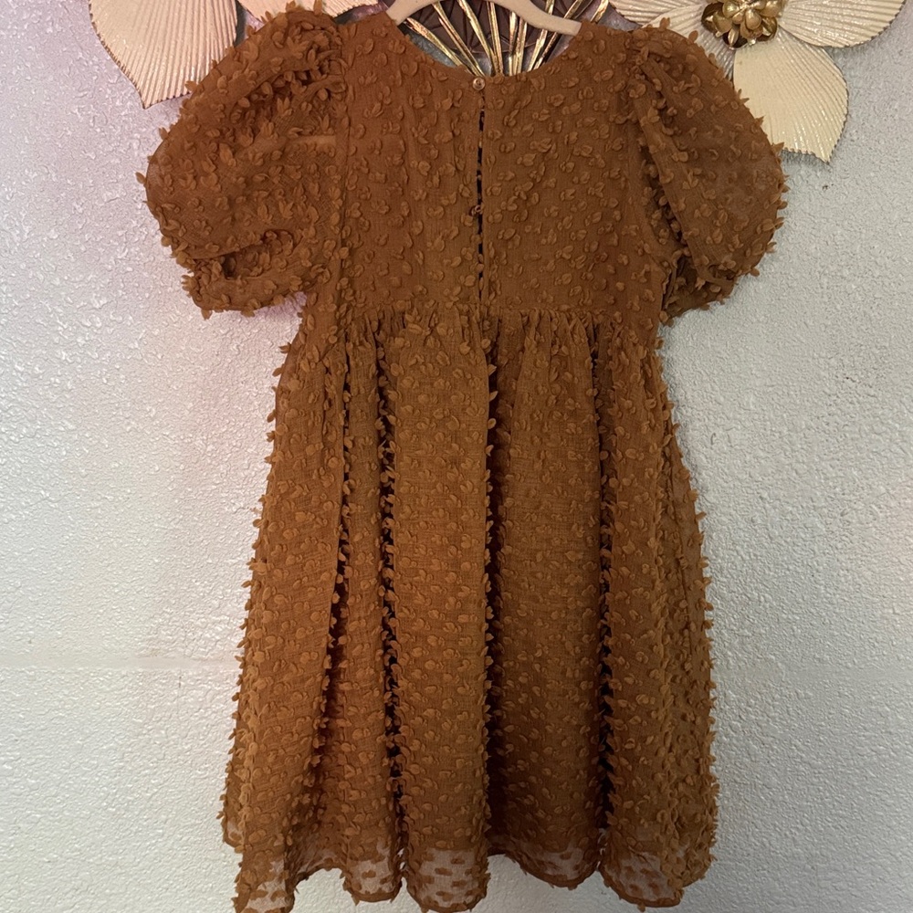 Elegant Textured Kids Dress in Brown - Picture 2 of 3